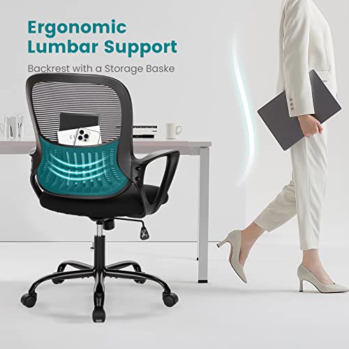 KMFurnila Mesh Office Chairs Managerial Executive Chair, Ergonomic Mid-Back Swivel Computer Desk Chair with Wheels, Comfortable Lumbar Support Comfy Arm for Home Bedroom Study Student, Ink