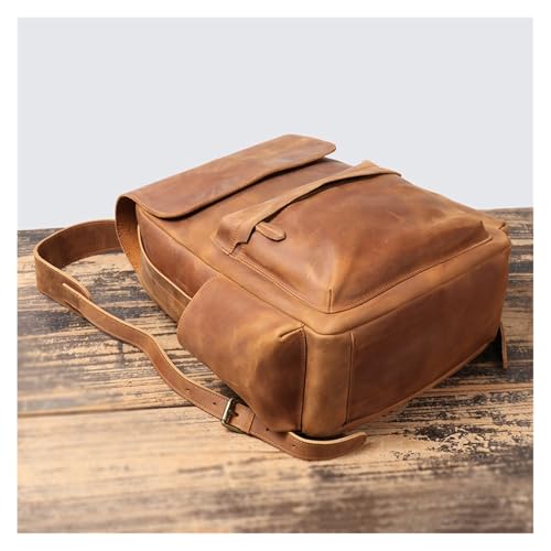 ROROR Leather Mens Travel Backpack Vintage Leather Backpack Cowhide Large Capacity Computer Backpack For Men(Brown)