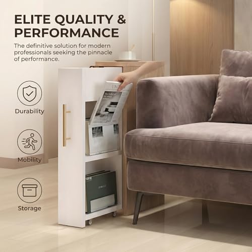 2 Tier Rolling Book Cart with Wheels, Mobile Shelving Unit, Narrow Side Table,Multi Functional Movable Storage Book Rack Bookcase,Small Utility Gap Filler Unit for Living Room, Bedroom, or Kitchen