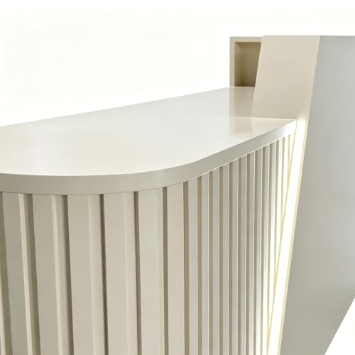 M2 Retail Reception Desk with Counter,Reception Desk with U-Shape & LED Stainless Steel Skirting,Ideal for Beauty Salons, Spas, and Luxury Businesses(2000×600×1000mm/79×24×39'')