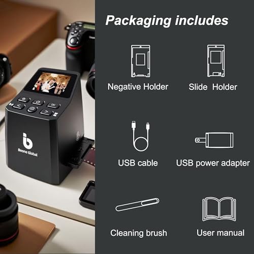 BEONEGLOBAL ClearScan MINI Film Scanner 16MP Slide & Film Scanner, Converts 35mm/135/126 Film & Slides to Digital Photos, Easy-to-Use Film Digitizer，2.31" LCD Screen