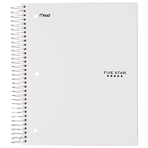 Five Star Spiral Notebooks, 5 Subject, Wide Ruled Paper, 200 Sheets, 10-1/2" x 8", Assorted Colors, 6 Pack (38417)