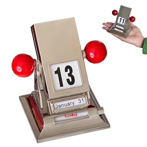 Retro Metal Flip Perpetual Desk Calendar, Mechanical Desktop Calendar,with Day and Month Indicators,for Home Office Decor