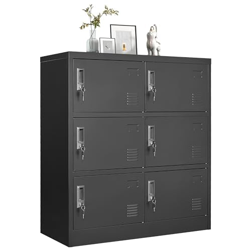 VIYET Metal Lockers for Employees, Storage Employee Locker, 72" Storage Lockers with Shelves Steel Cabinet for Home (Black, 6 Door)