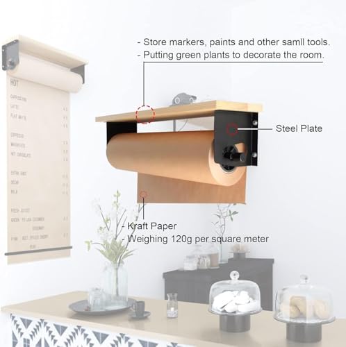saditesdk Kraft Paper Roll Holder & Dispenser Cafe Bar Paper Dispenser and Cutter for Daily Menu/Grocery List/Kids Drawing, Easy to Hang Wall Mount Note Paper Roll Cutter