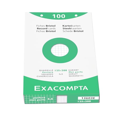 Exacompta 12 x 125mm x 200mm White Squared Square Index Cards - 125mm x 200mm - 12 Packs of 100-13603E
