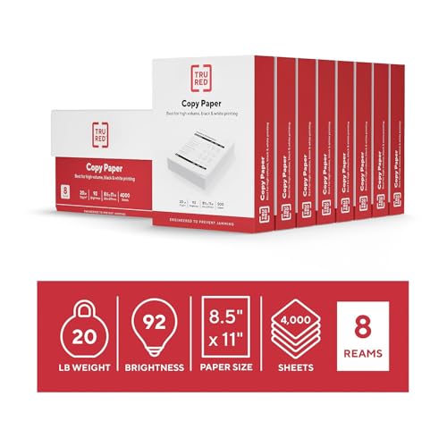 TRU RED by Staples Copy/Printer Paper, 8.5x11, 20lb, 92 Bright, 4,000 Sh/Ct