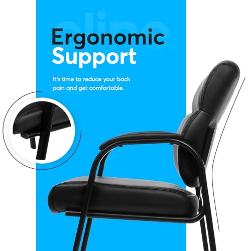 Oline Leather Guest Chair with Padded Arms, Reception Meeting Conference Waiting Room Lobby Home Desk Big and Tall Executive Office Chair, Black (2 Pack)