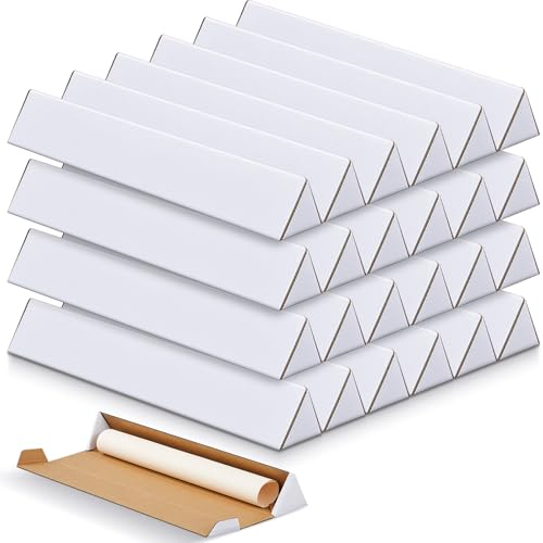 Tatuo 50 Pcs Triangle Mailing Shipping Tubes Corrugated Cardboard Box Poster Tube for Protecting, Shipping, Mailing and Storage of Artwork, Crafts, Long Art Holder(18.25" L X 3" w X 3" h,White)