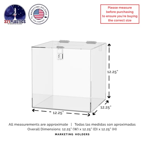 12 Inch Locking Ballot Box Clear Acrylic Square Cube Top Locking See Through Countertop Contests Entry or Collection Bin by Marketing Holders
