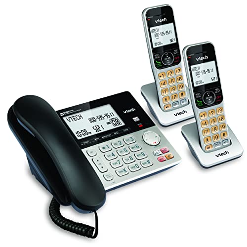 VTech VG208-2 DECT 6.0 Corded/Cordless Phone System with 2 Handsets, Digital Answering Machine, Call Blocking, Caller ID, Large Backlit Display
