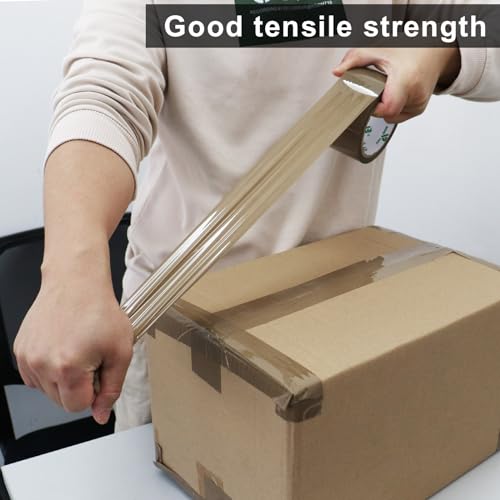 BOMEI PACK 72Rolls Brown Packing Tape with Dispenser, Bulk Box Packing Tape Rolls for Packaging, Shipping and Moving, 2.4Mil 1.88 Inch x 60 Yard