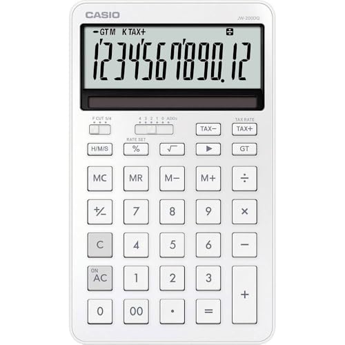 CASIO JW-200DQ medium-sized desktop calculator with aluminum front, white