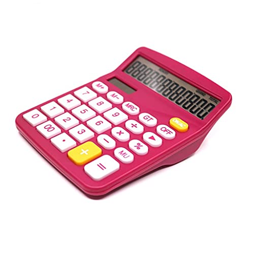 NSUQOA 12 Digit Desk Calculator Large Buttons Financial Business Accounting Tool Rose Red Color for Office School