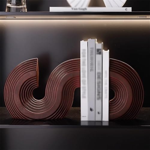 Book Organizer Resin Bookends S-Shaped Geometric Shapes Bookshelf Ornaments for Home Library(White)