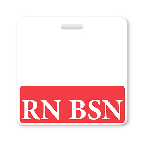 Bulk 25 Pack - RN BSN Badge Buddies - Horizontal Heavy Duty Spill Proof & Tear Resistant Cards - 2 Sided - Quick Role Identifier ID Buddy for BSN Registered Nurses - USA Printed by Specialist ID (Red)