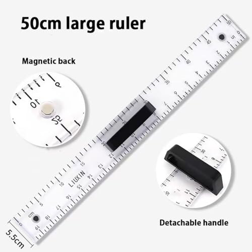 Magnetic Geometry Tool Set Clear Drafting Tools Mathematics Protractor, Triangular Scale Ruler Math Classroom Teaching Measurement Set Oversized Ruler (Transparent 4-piece Set)