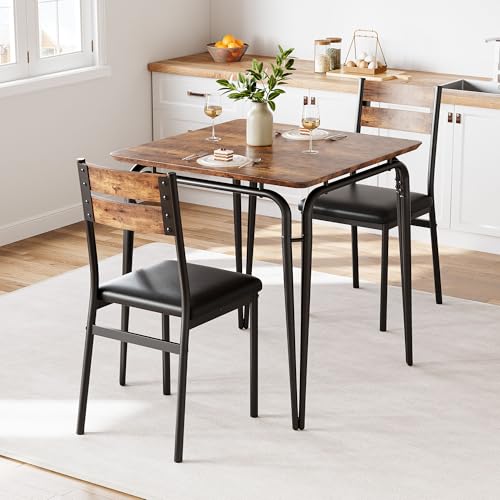 Dining Table for 2, Small Table and Chairs Set of 2, Square Dinette Set for 2, Dinner Table Set, 3 Piece Kitchen & Dining Room Sets for Small Space, Apartment (Vintage, Dining Table with 2 Chairs)