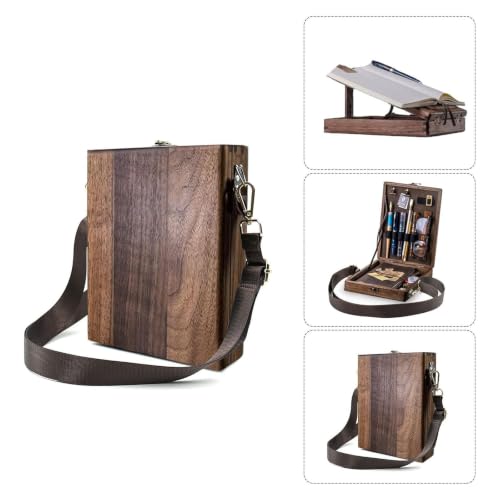 Wood Finish Stationery Holder with Shoulder Strap, Letter Storage Box for Desk Setup, Paper Sorting, Creative Styling Memo Note Box Writing Desk Sorter Paper File Holder