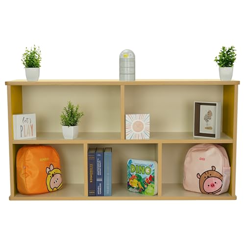 FDP Laminate 5-Compartment Storage Cabinet 24 inch Height Organize Books, Toys, Games, Art Supplies, Durable, Sturdy Furniture for Home, Daycare, Preschool, Classroom - Almond/Yellow, 13886-ALYE