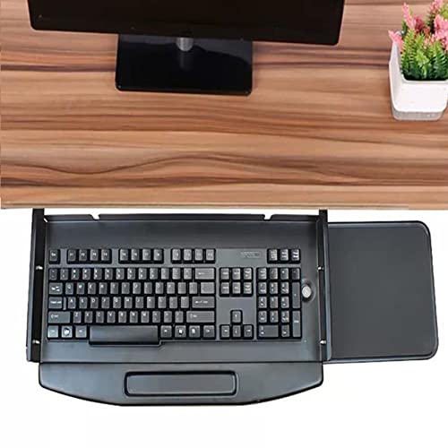 FKHFTI Large Keyboard Tray Under Desk, Slide-Out Platform Ergonomic, Grey/Black Pull Out Platform, Computer Drawer for Keyboard and Mouse (Black)