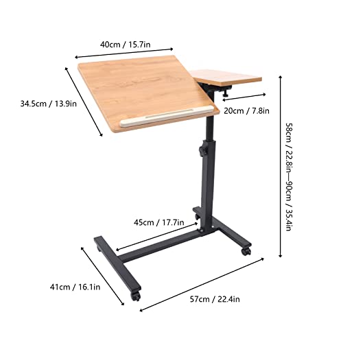 Adjustable Laptop Desk with Wheels, Rolling Standing Computer Desk with Tiltable Tabletop, Mobile Laptop Cart with Lockable Wheels, Height Adjustable Workstation for Home Office Bedroom,23.62x13.58In