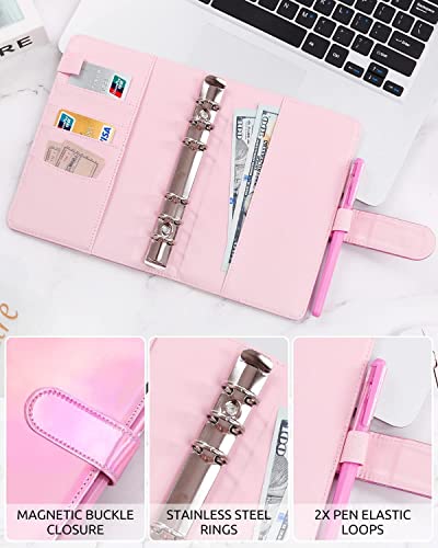 QERTYHKK A6 Budget Binder with 10pcs Pre-Printed Cash Envelopes for Budgeting, 12pcs Expense Sheets, Money Organizer for Saving