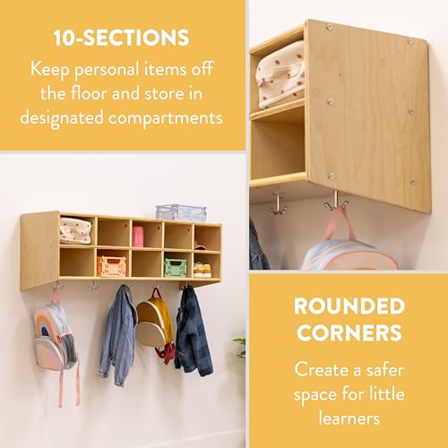 Back2School Express 10-Section Wall Mount Storage Coat Locker, Natural
