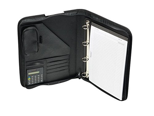 Alassio 30027 Reggio Ring Binder DIN A4 Approx. 36 x 28 x 5 cm Black/Fine Touch Imitation with Calculator and Pad A4
