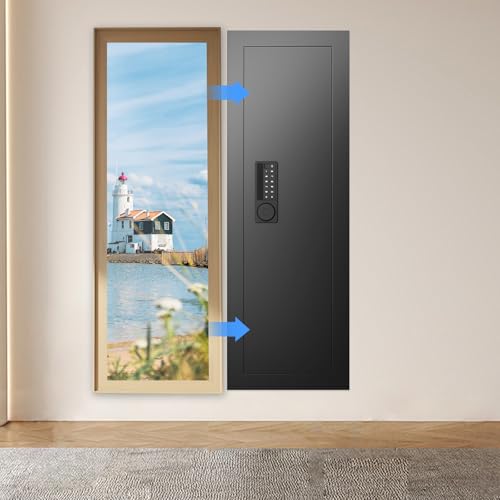 kavey 47.24" Wall Safe Between the Studs, Hidden Safe with Pegboard & LCD Keypad, Digital In Wall Gun Safe with 3 Removable Shelves, Magnetic Gun Slot, In Wall Safe (Black-Digital)