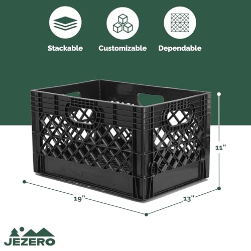 JEZERO Heavy-Duty Commercial Utility Crate | Made from Durable Recyclable HDPE | Impact-Resistant Storage Crate for Heavy Loads | 19" x 13" x 11", 24 Quart, 4-Pack