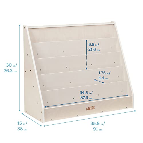 ECR4Kids 5-Shelf Wooden Book Display, Single-Sided Bookshelf, White Wash