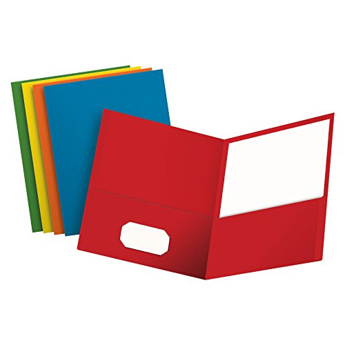 Oxford 2 Pocket Folders, Textured Paper, Assorted Colors (Light Blue, Red, Yellow, Orange, Green), Letter Size, 50 Per Box