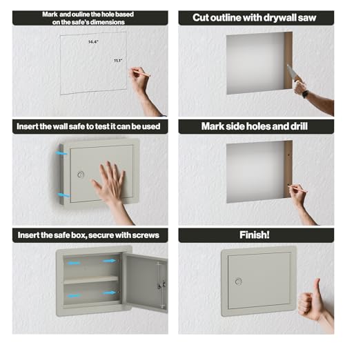 POCHAR Small Wall Safe Lock Box wtih Disguise Sticker - In Wall Gun Safe Between the Studs for Home, Office - Hidden Safes Storage for Money Jewelry with Removable Shelf - 15.75-Inch Exterior Width