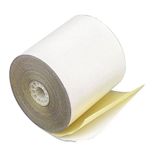 Iconex 90770470 Impact Printing Carbonless Paper Rolls, 3-Inch x 90 ft, White/Canary, 50/Carton