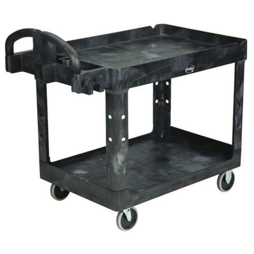 Plastic Utility Cart with Deep Lipped Plastic Shelves, Ergonomic, 2 Shelves, 500 lbs., Mfr: FG452088BLA-A