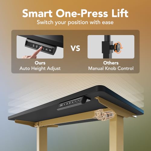 HUANUO 32" Small Electric Standing Desk Adjustable Height, 4 Memory Height Settings, Sit Stand Up Desk for Home Office & Computer Workstation, Black and Gold Frame