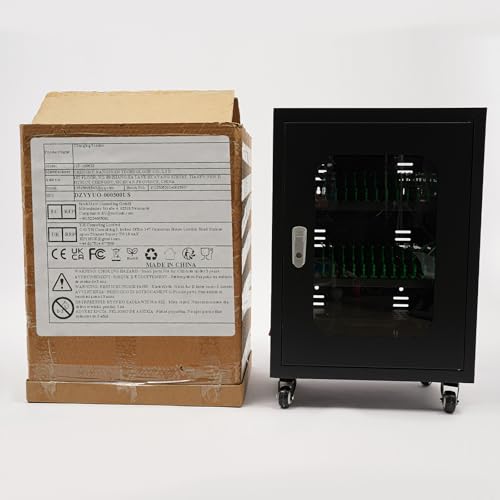30 Device Mobile Charging Cart, 300W Phone Charge Storage Cabinet, 5V 2A Single Port Overcharge Anti-Collision Magnetic Suction Door Heat Dissipation Free Standing/Tabletop Charging Station (Black)