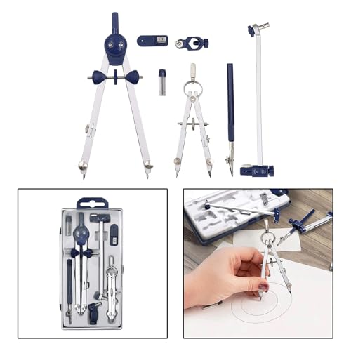 HYffUUOP Geometry Compass Set,Metal Drafting Tools Kit with Adjusting Wheel and Extension Beam Math Compass for Students,Engineers & Architects