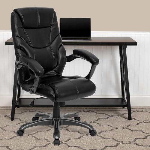 Scranton & Co Contemporary Faux Leather Executive Office Chair, High Back Design with Lumbar Support, Black Leathersoft Upholstery, Adjustable Seat Height, Tilt Lock, Swivel Base, Ergonomic for Home