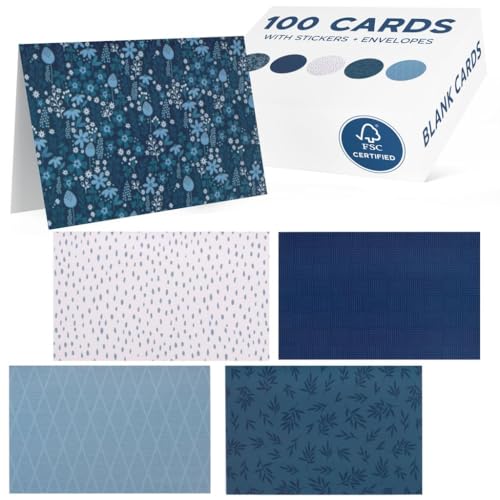 VNS Creations 100 Pack Blank Cards and Envelopes 4'' x 6" - Navy