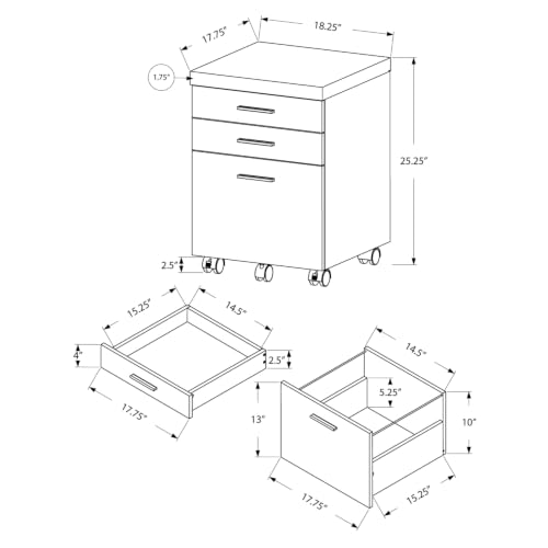 Monarch Specialties I 7400 File Cabinet, Rolling Mobile, Storage Drawers, Printer Stand, Office, Work, Laminate, Brown, Contemporary, Modern