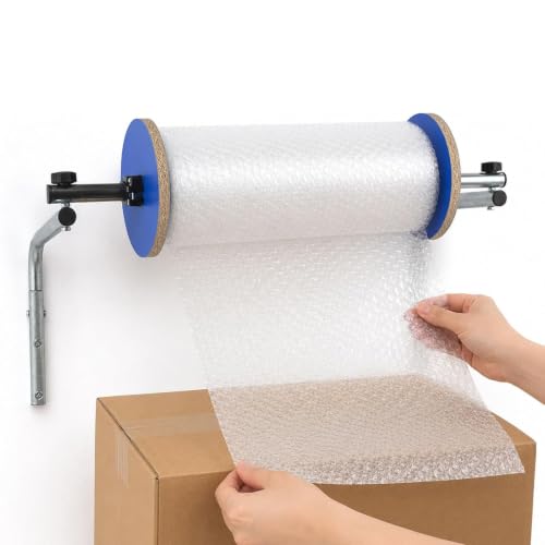 RKXKJ Bubble Wrap Dispenser & Holder, Manual Foam Wrap Roll Dispenser, with Centering Discs, Strong Load-Bearing Capacity, Tool-Free Roll Replacement, for Warehouse Shipping, Packing 40cm