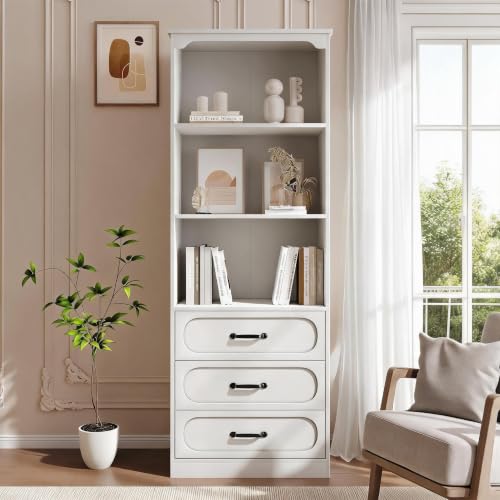 70" Tall Bookshelf with Drawers, Bookcase and Bookshelf with 3-Tier Shelves