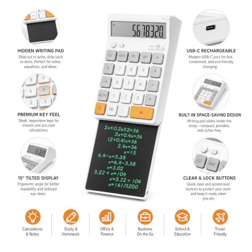 DPEDUAI Retractable Desk Calculator with Slide-Out LCD Tablet, 12-Digit