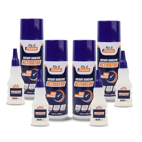 FIX & FUSION Ca Super Glue (1.77 Oz) with Activator Spray (6.76 Fl Oz) Set, Fast Adhesive/Cyanoacrylate Glue & Instant Activator for Woodworking, Plastic, Rubber, Granite, DIY & Industrial, (4 Pack)