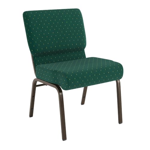 Flash Furniture HERCULES Series 21''W Stacking Church Chair in Hunter Green Dot Patterned Fabric - Gold Vein Frame