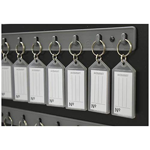 Acrimet 64-Key Cabinet with Lock, Wall Mount Wooden Key Organizer, Security Key Storage Box (64 Positions) with Numbered Hooks & Smoke Key Tags – Commercial & Home Use (Black)