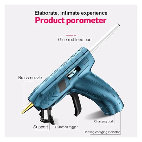 ZIJINGM Electric Hot Melt Glue Gun, Cordless Home Rechargeable Kids Craft Glue Sticks, Universal Electric Glue for DIY Craft Projects and Quick Home Repairs(Blue)