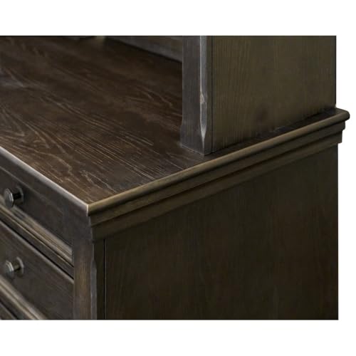 Starlight Wood Hutch with Doors, Fully Assembled, 2 Wood Doors, Center Open Storage, 2 Adjustable Shelves, Antique Hardware, Brown